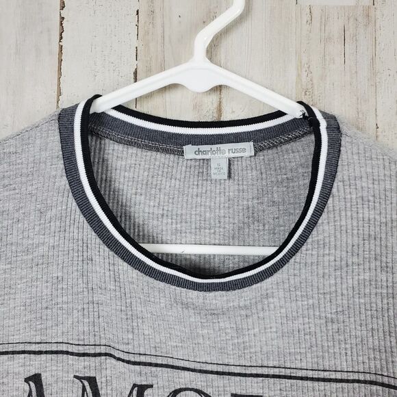 Charlotte Russe Paris Ribbed Tee Shirt Gray Size Small - Picture 4 of 8